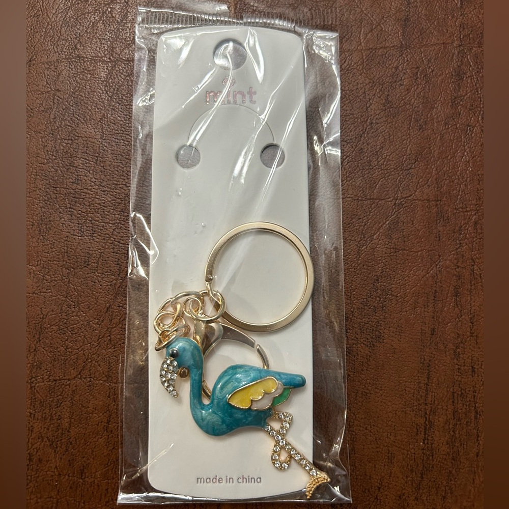 Blue Flamingo KeychainPurse Charm with Yellow Accents